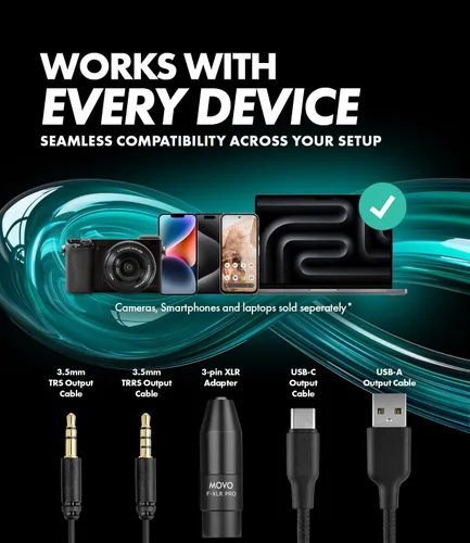 Vista 5 de Movo X1 Supercardioid Shotgun Microphone - Micrófono de cámara de 3.5mm/XLR/USB-C para DSLR, smartphones y computadoras - Micrófono de boom