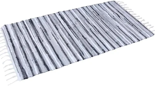 Vista 15 de Alfombra de baño de 20.0 x 30.9 in, hecha a mano, reversible, de algodón, diseño de rayas, multicolor