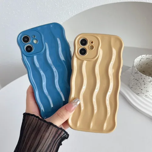 Vista 3 de Caseative Funda para iPhone 12, azul Patrón de ondulación de agua Marco de onda rizada suave