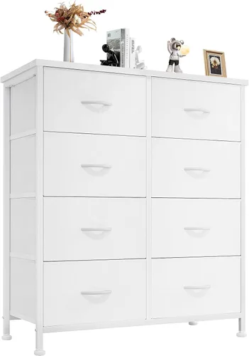 Vista 40 de Sweetcrispy Cómoda para dormitorio, cómoda de tela con 8 cajones, cómoda para armario, sala de estar, marco de acero resistente, parte superior