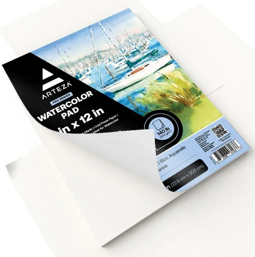 Vista 2 de ARTEZA Papel de acuarela, 14 hojas, papel de color de agua de 9 x 12 pulgadas, 140 lb/300 gsm, 100% algodón, prensa en frío, papel de arte sin ácido