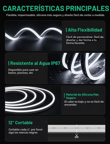 Vista 3 de Tira de luces LED de neón (16.4 ft), color blanco frío