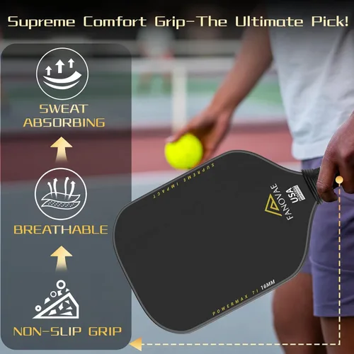 Vista 6 de Paleta de pickleball Fanovae, superficie de fibra de carbono T700 en bruto, pala de pickleball de fibra de carbono en bruto, CFS, diseñada