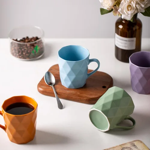 Vista 4 de Juego de 6 tazas de porcelana de 11 onzas, juego de tazas de té y cacao, azul, mate