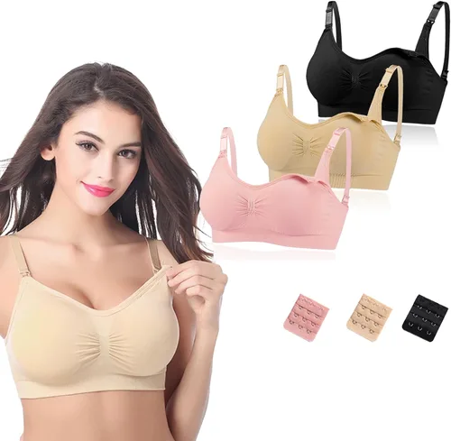 Vista 2 de 3 Pack Full Cup Maternity Bras, Seamless Nursing Bras for Breastfeeding with Extra Bra Extenders Nursing Bralette
