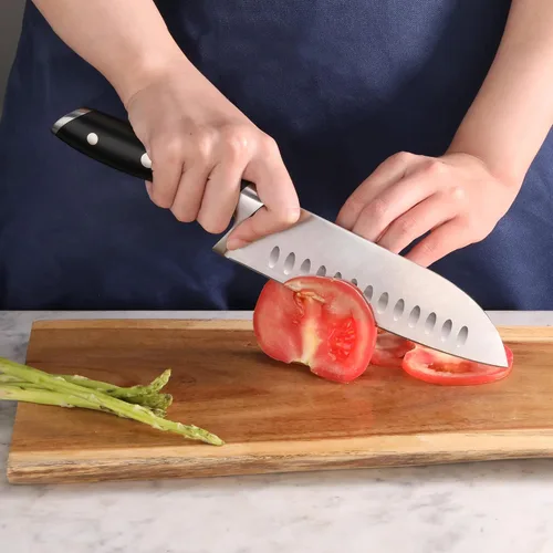 Vista 7 de Cangshan ALPS Series 502742 Cuchillo Santoku de acero alemán forjado de 7 pulgadas con funda, color negro