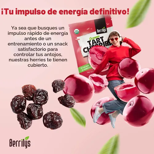 Vista 5 de Berrilys Cerezas ácidas secas orgánicas sin azúcar, 1 libra, (16 onzas), sin azúcar añadido, perfectas para hornear, aperitivos y ensaladas, sin