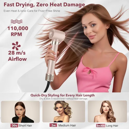 Vista 3 de Mythsight Estilizador de Aire StyleVibe 6 en 1 de Doble Voltaje, Secador de Cabello y Cepillo Secador con Estuche de Viaje - Rizos de Envoltura