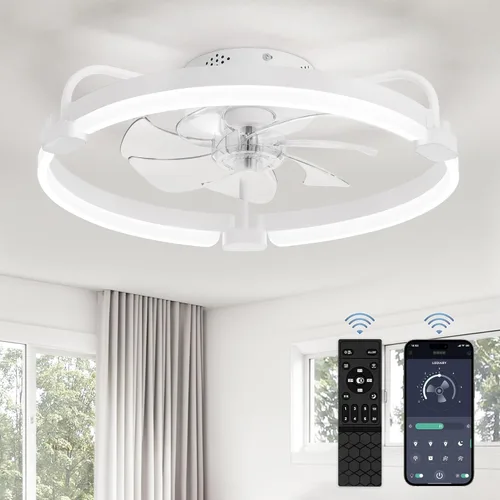 Vista 20 de LEDIARY Ventiladores de techo de 24" con luces y control remoto, luz LED de Dorado