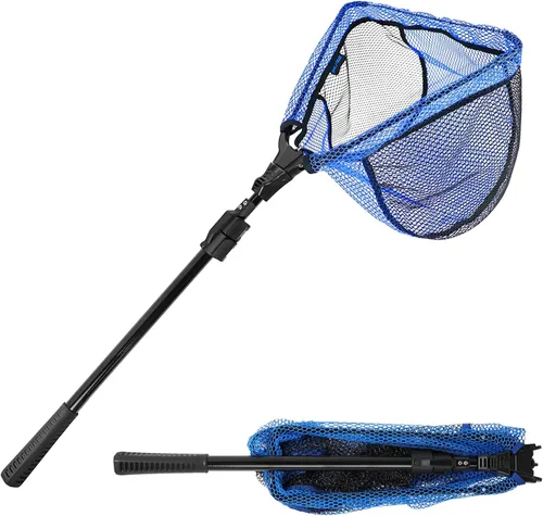 Vista 8 de SANLIKE Folding Landing Net Telescopic Pole Rubber Coated Fish Catch Net