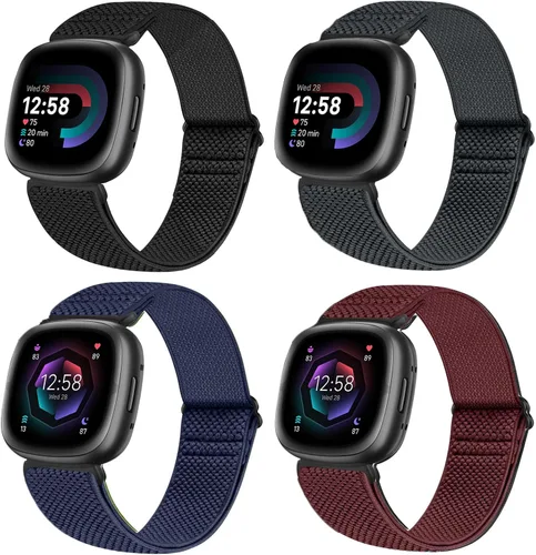 Vista 11 de Vodtian Paquete de 4 bandas elásticas compatibles con Fitbit Versa 4/3 / Sense 2, correas de bucle deportivo de repuesto ajustables de nylon