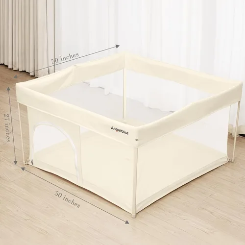 Vista 6 de Corralito plegable para bebés de 50 x 50 pulgadas, listo para usar fuera de la caja, para bebés y niños pequeños, patio de juegos portátil con malla