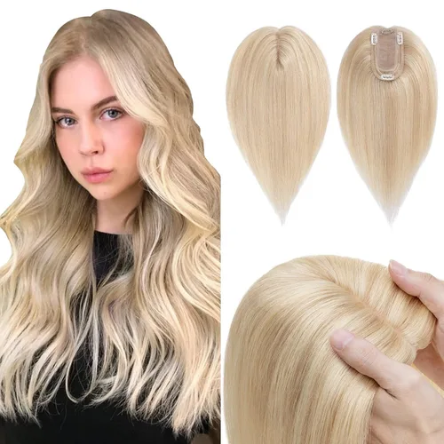 Vista 25 de Hairro Toppers de cabello humano 100% real para mujeres sin flequillo, postizos de cabello real con clip, base de seda transpirable para cubrir