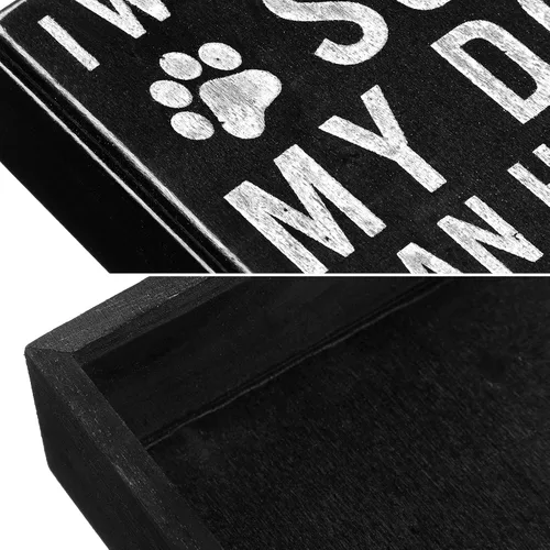 Vista 3 de Jetec Letrero de madera con texto en inglés "Work Hard Dog" para decoración del hogar, oficina, centro de mesa, 5 x 6 x 1.77 pulgadas