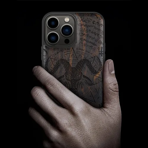 Vista 2 de Carveit Funda magnética de madera para iPhone 13 Pro Max [madera natural y TPU suave negro] Funda protectora de madera única y elegante a prueba