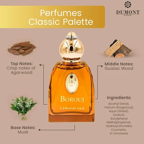 Vista 3 de Dumont BOROUJ LAMASAT OUD - Tamaño de viaje de 2.9 fl oz - Perfume unisex de inspiración árabe para hombres y mujeres - Fragancia almizclada
