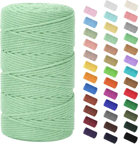 Vista 114 de Cuerda de macramé de 0.079 in x 220 yardas (656 pies), cuerda de algodón natural para colgar en la pared, ganchos de plantas, manualidades Verde