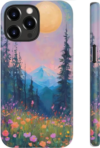 Vista 21 de Funda para iPhone 12 Mini, compatible con carga inalámbrica, protección de doble capa con elegante diseño de flores silvestres, silicona suave +