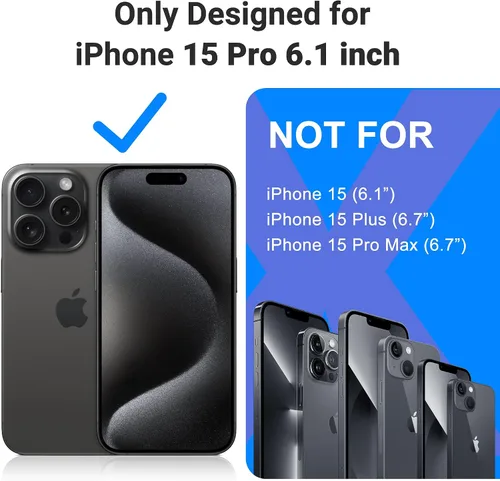 Vista 2 de Funda magnética con soporte invisible para iPhone 15 Pro, compatible con MagSafe, [2 piezas de pantalla de vidrio templado y protector de cámara]