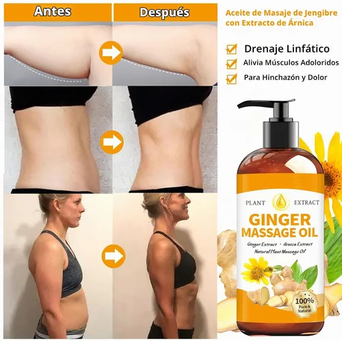 Vista 3 de Aceite de masaje de jengibre de drenaje linfático para terapia de masaje, aceite de masaje muscular dolorido, aceite corporal natural para hombres