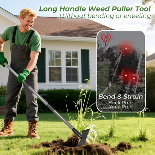 Vista 8 de Walensee - Herramienta extractor de malezas 2 en 1 y azada de jardín, rastrillo de malezas de mango largo Durable 3.5mm steel head, 64-inch
