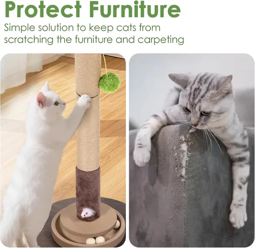 Vista 3 de Rascador para gatos, torre de árbol para gatos de 35 pulgadas de alto con bola colgante para gatos de interior y adultos, palma de areca, cuerda