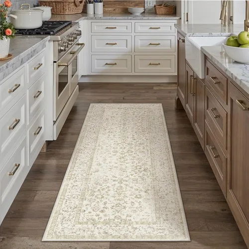 Vista 33 de PureCozy Alfombra de área beige de 2 x 3 pulgadas, lavable, vintage, pequeña, para entrada, cocina, suave, retro, floral, de pelo bajo, tapete