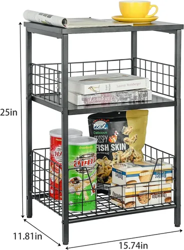 Vista 10 de X-cosrack Mesa Auxiliar, Mesa Pequeña de Extremo con Soporte para Tocadiscos y Almacenamiento, Soporte Nocturno para Discos de Vinilo para Sala