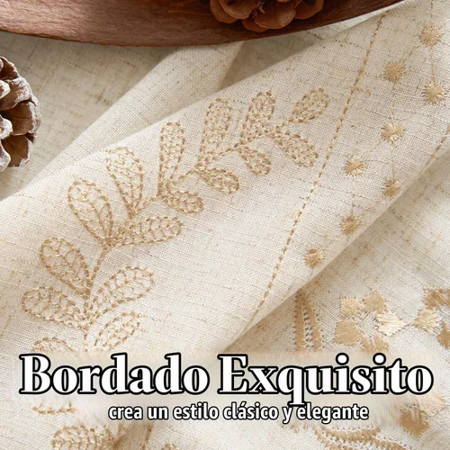 Vista 6 de jinchan Cortinas de lino floral beige para cocina, 24 pulgadas, 2 paneles A Beige
