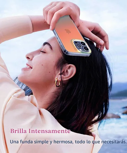 Vista 6 de CAPRARO Funda compatible con el teléfono 15 Pro, funda mate translúcida iridiscente fluorescente, 2 protectores de pantalla + 2 protectores