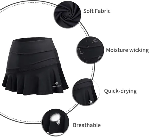 Vista 5 de CAMELSPORTS Falda deportiva deportiva casual para mujer, plisada, para tenis, golf, correr, entrenamiento, con pantalones cortos integrados