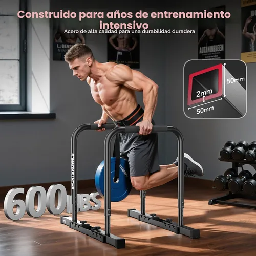 Vista 3 de Sportsroyals Estación de barra de inmersión ajustable, barras paralelas y paralelas resistentes, soportes de inmersión estables de 400 libras