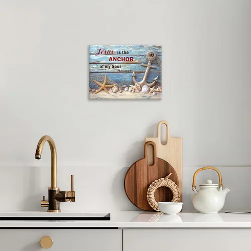 Vista 2 de Arte de pared de ancla náutica, lienzo motivacional de concha de estrella de mar, decoración de pared, citas inspiradoras, cuadros enmarcados, obra