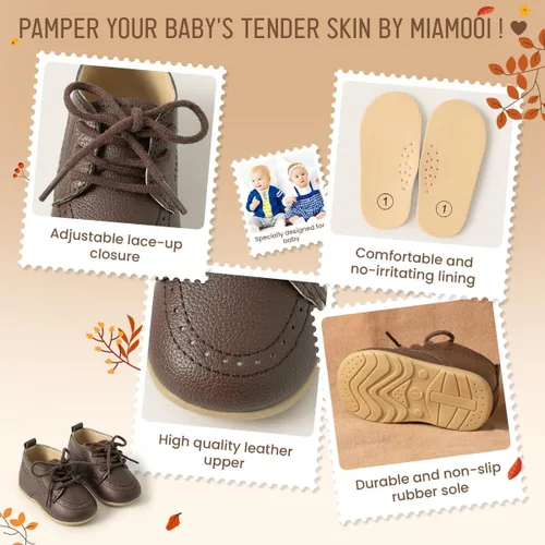 Vista 5 de Miamooi Mocasines clásicos de piel sintética para bebés y niñas, zapatos de vestir de boda para niños pequeños Brogue formal plano perezoso Oxford