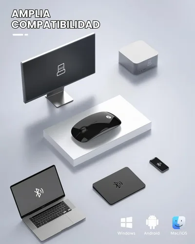 Vista 7 de RAPIQUE Ratón Inalámbrico Bluetooth - (BT5.1+USB) Ratón de Computadora de Modo Dual Delgado con Clic Silencioso, Baja Potencia y 1600 DPI, Ratón