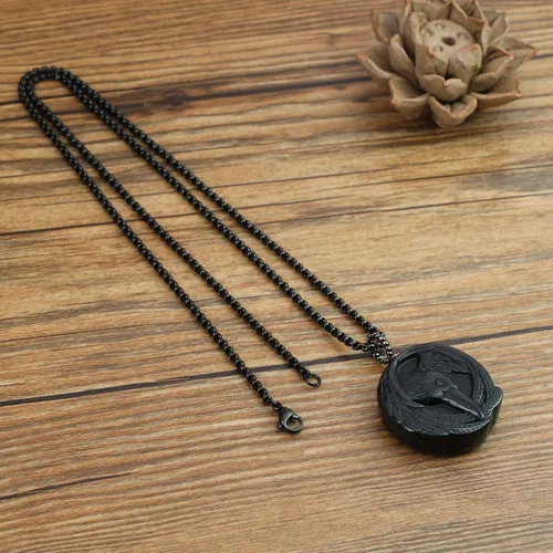 Vista 10 de COAI Collar de obsidiana negra de cuervo de joyería vikinga para hombre