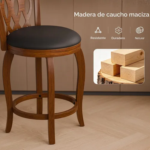 Vista 6 de Juego de 4 taburetes de bar giratorios de 24 pulgadas de altura de mostrador para isla de cocina, taburete de estilo granja con respaldo y Marrón