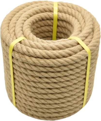 Vista 8 de Cuerda de yute de 1 1/2 pulgadas x 50 pies, cuerda de cáñamo natural gruesa y pesada cuerda náutica trenzada para manualidades, escalada
