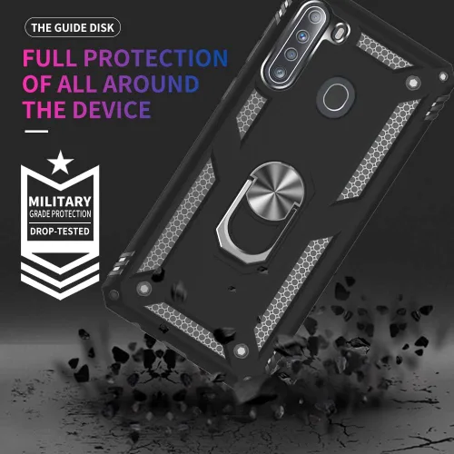 Vista 2 de Samsung A21 - Funda para teléfono Galaxy A21 con protector de pantalla, funda protectora de grado militar con anillo para Samsung Galaxy A21 (negro)