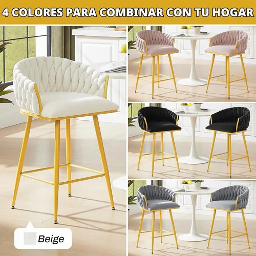 Vista 6 de Juego de 2 taburetes de bar de terciopelo beige