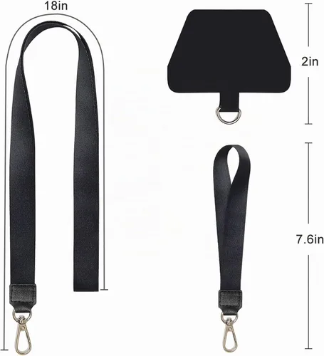 Vista 7 de SHANSHUI Cordón para teléfono, correa para el cuello y correa para la muñeca, soporte universal para funda de teléfono, anclaje para todos los Negro