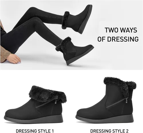 Vista 2 de CentroPoint Botas de nieve al tobillo de moda para mujer, tacón bajo de cuña corta, botines de invierno de piel sintética, zapatos cálidos