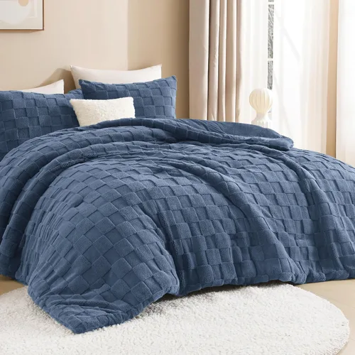 Vista 16 de Litanika - Juego de edredón esponjoso tamaño individual color beige, 3 piezas, ropa de cama de sherpa de felpa cálida para invierno, juego de cama