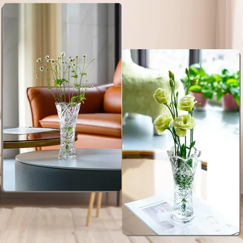 Vista 8 de Kanpura Florero de cristal transparente de 7.6 pulgadas, jarrón de cristal grueso para flores y decoración navideña, diseño de girasol (1 unidad)