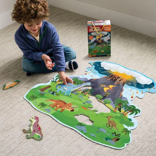 Vista 2 de Peaceable Kingdom Rompecabezas de piso de dinosaurio jumbo de 48 piezas Un rompecabezas de piso de 42 piezas que construye enfoque y paciencia. A