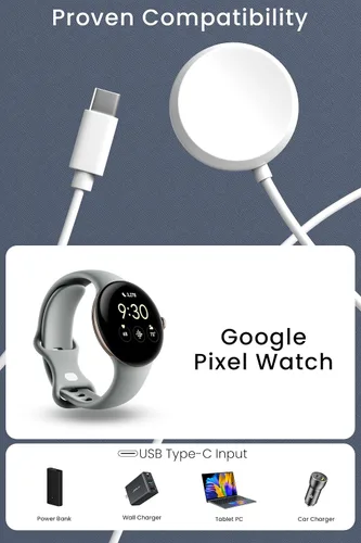 Vista 2 de Cable USB C para cargador de reloj Pixel, cable de carga tipo C de repuesto de 3.3 pies solo para Google Pixel Watch 1 estación de carga de reloj