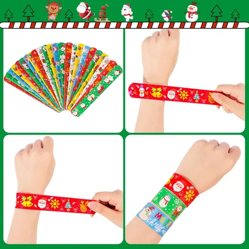 Vista 4 de Max Fun 48 piezas de pulseras de bofetada de Navidad, juguetes para niños, recuerdos de fiesta de Navidad, rellenos de calcetines de Navidad