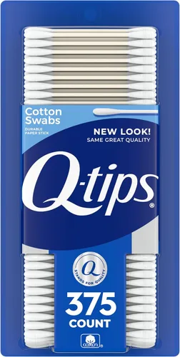 Vista 10 de Q-tips Hisopos de algodón para higiene y cuidado de la belleza, hisopo de algodón original hecho con 100% algodón, 375