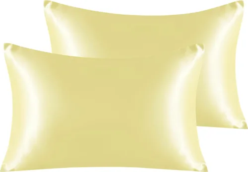 Vista 13 de NTBAY Paquete de 2 fundas de almohada estándar de satén para cabello y piel, lujosas y sedosas fundas de almohada con cierre de sobre, 20 x 26