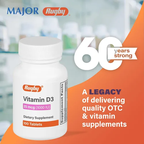 Vista 6 de Rugby Vitamina D3, 25 mcg (1,000 UI) - Suplemento dietético - 100 tabletas (1 paquete)
